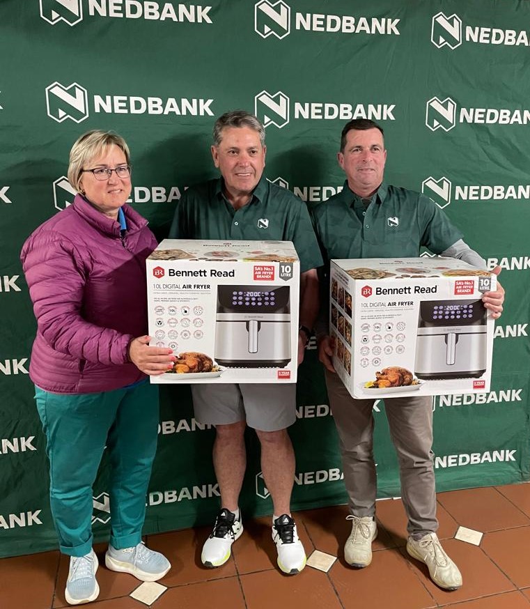 FLTR - Corne Pitout, Adri Spangenberg, Nedbank Namibia Relationship Manager: Coastal and Sandro De Gouveia at the Nedbank for Good Series round 11 at Walvis Bay Golf Course.